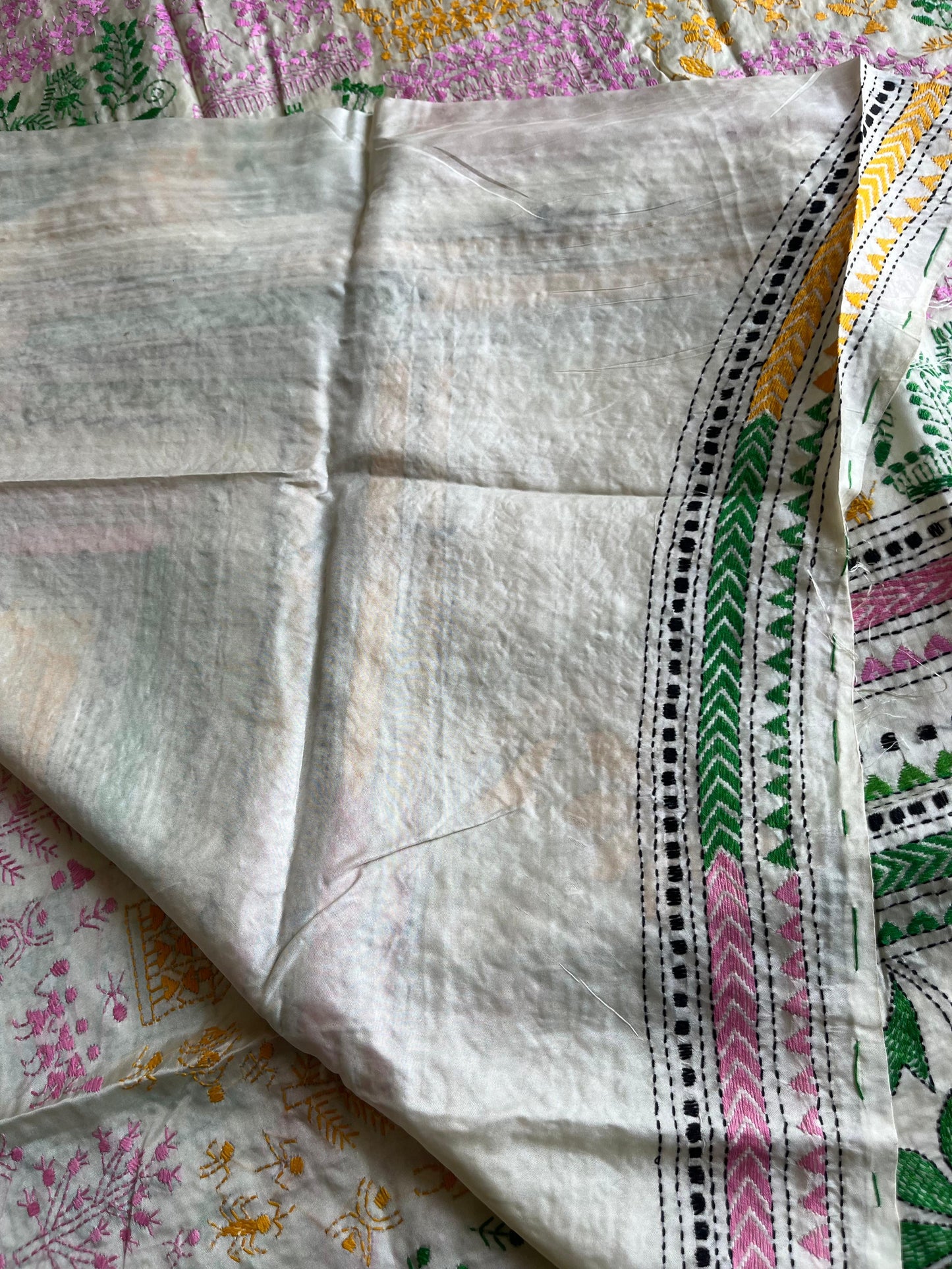 Kantha Stitch Hand Work Embroidered Art Silk Saree With Blouse