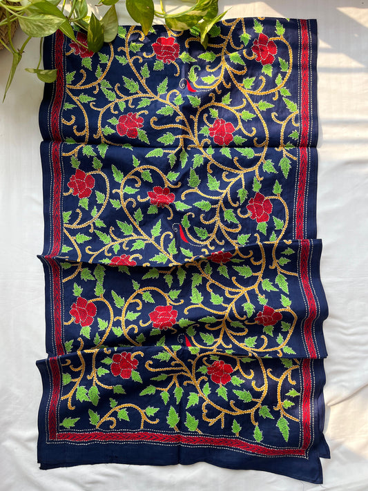 Kantha Pure Silk Stole 22″