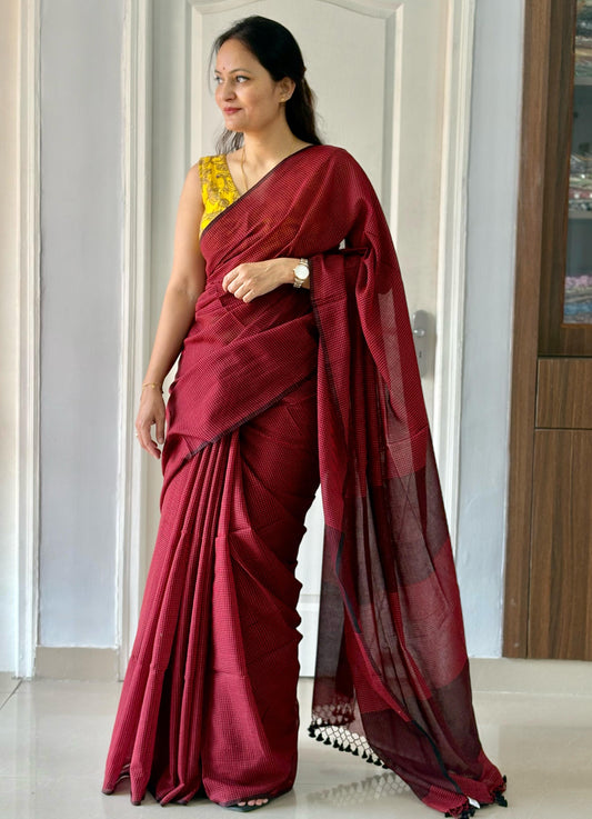 Gamcha Check Mul Cotton handwoven Saree (Handloom Marked)
