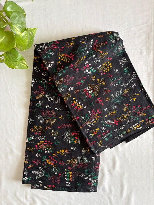 Kantha Hand Embroidary Full Work Pure Cotton Dupatta-Black “36”