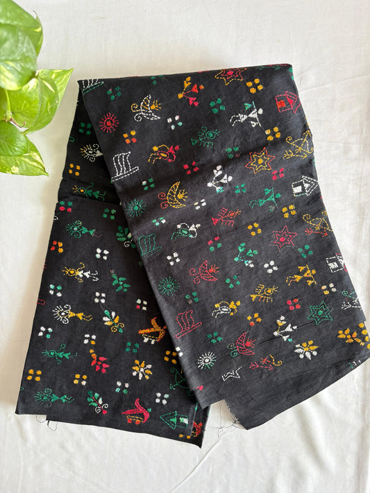 Kantha Hand Embroidary Full Work Pure Cotton Dupatta-Black “36”