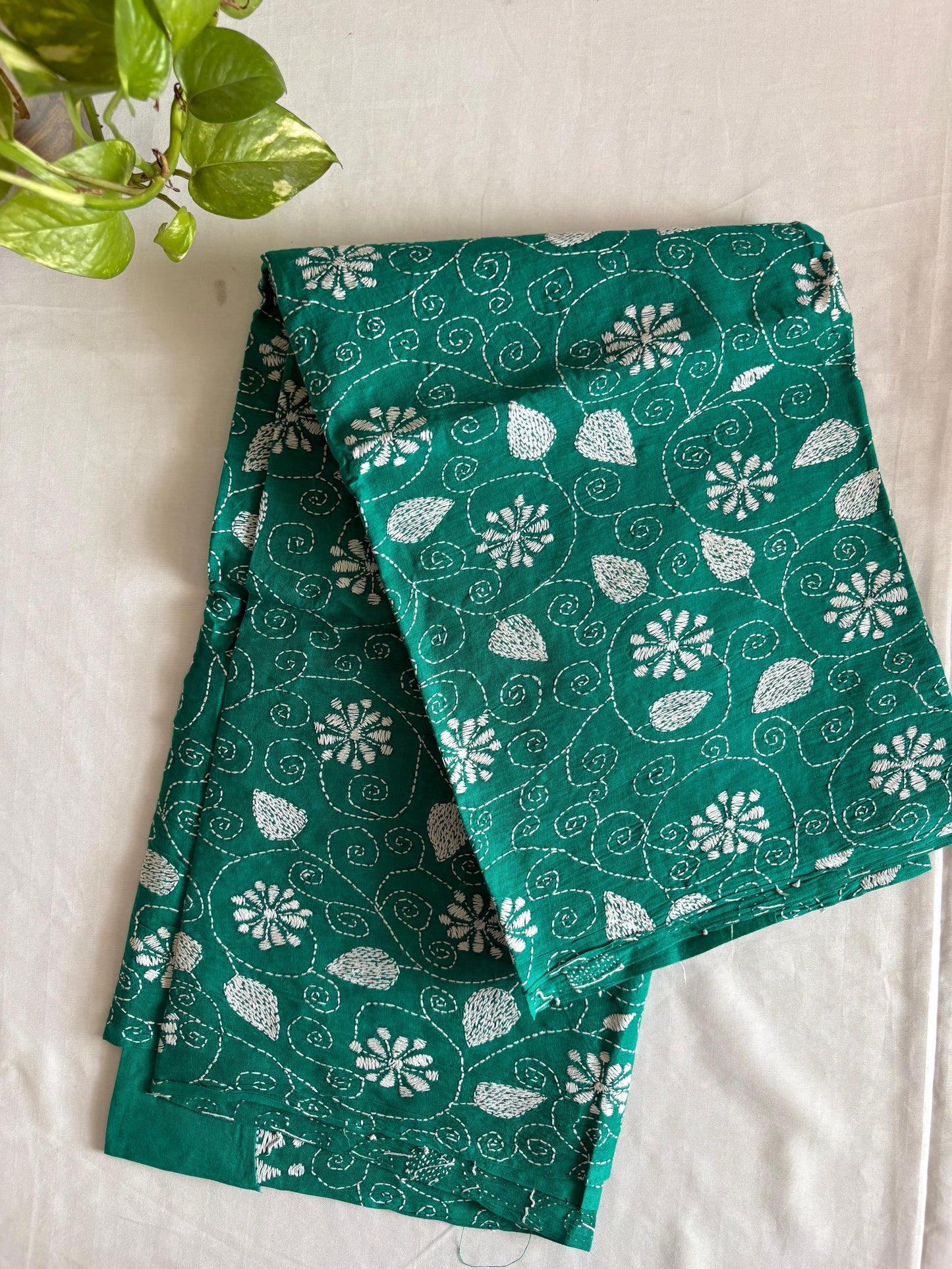 Kantha Hand Embroidary Full Work Pure Cotton Dupatta-Green “36”