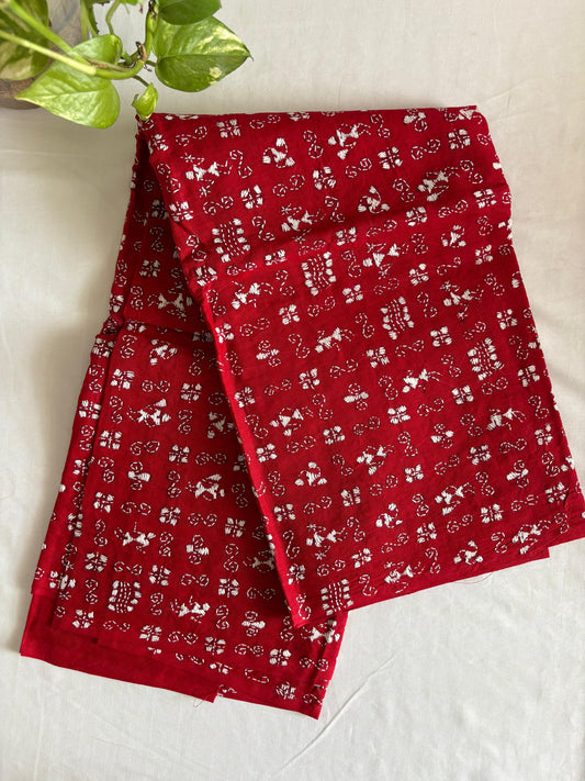 Kantha Hand Embroidary Full Work Pure Cotton Dupatta-Red “36”