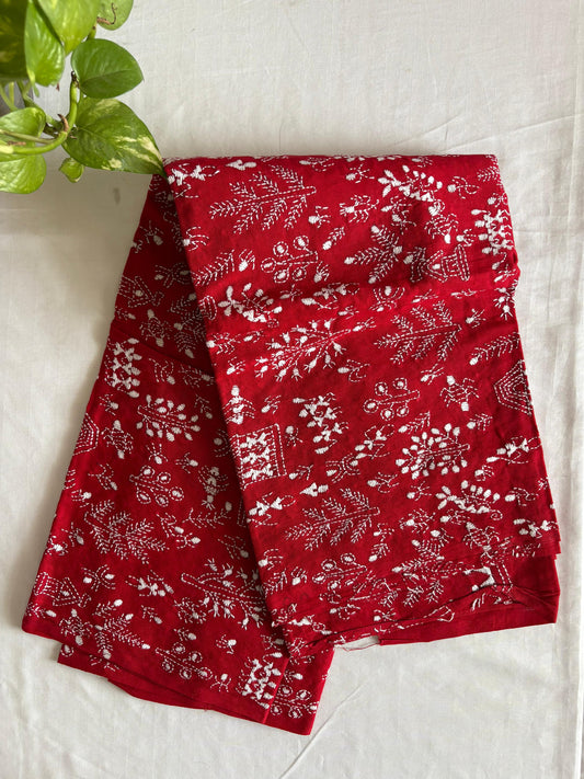 Kantha Hand Embroidary Full Work Pure Cotton Dupatta-Red “36”