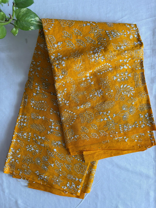 Kantha Hand Embroidary Full Work Pure Cotton Dupatta-Yellow “36”