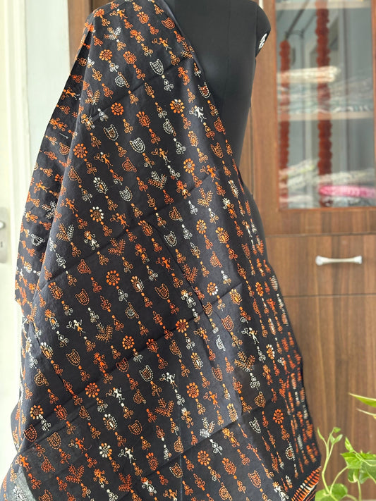 Kantha Hand Embroidary Full Work Pure Cotton Dupatta-Black “36”