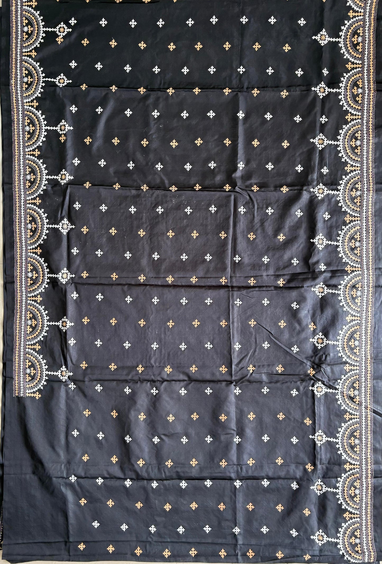 Gujrati Stitch/Kutch Hand Embroidered Art Silk Saree - Black