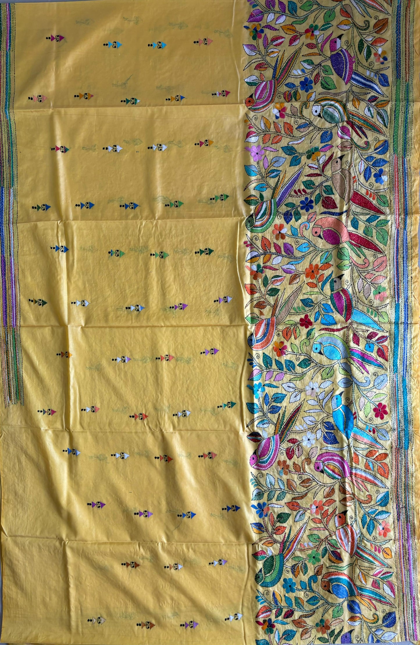 Kantha Hand Embroidered Blended Banglore Silk/Art Silk Saree With Blouse
