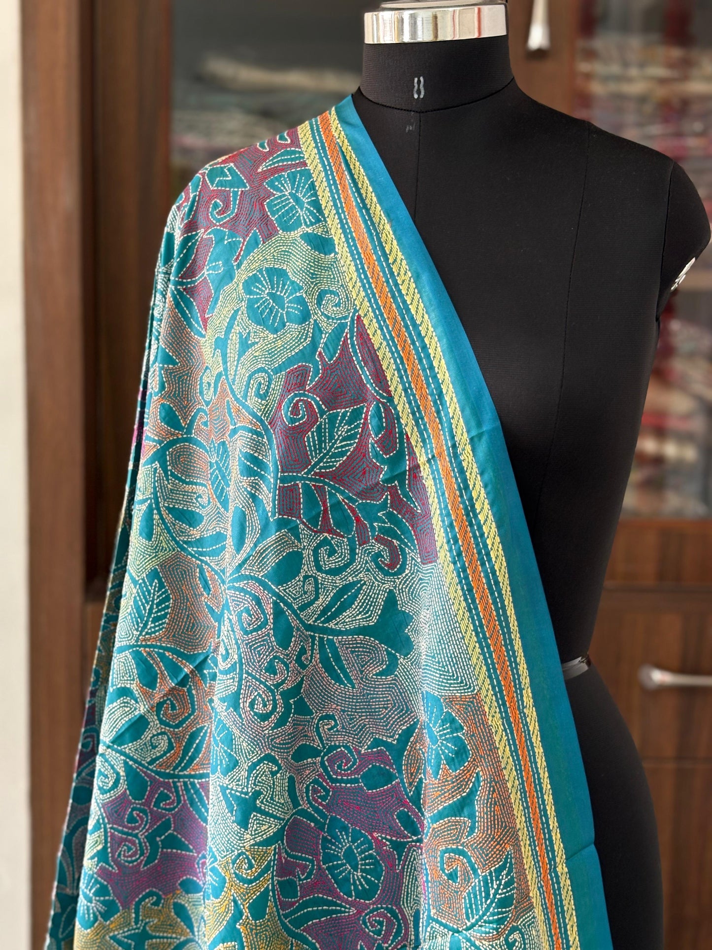 Kantha Stitch Hand Embroidary Full Work Blended Banglore Silk Dupatta 44″