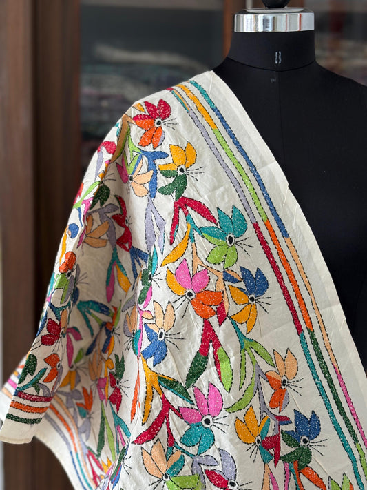 Nakshi Kantha Semi Tusshar silk Stole