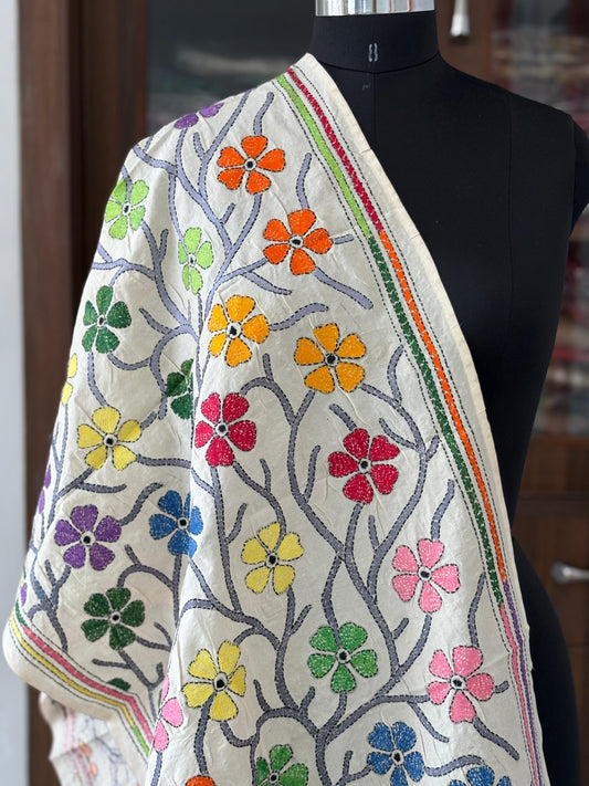 Nakshi Kantha Semi Tusshar silk Stole