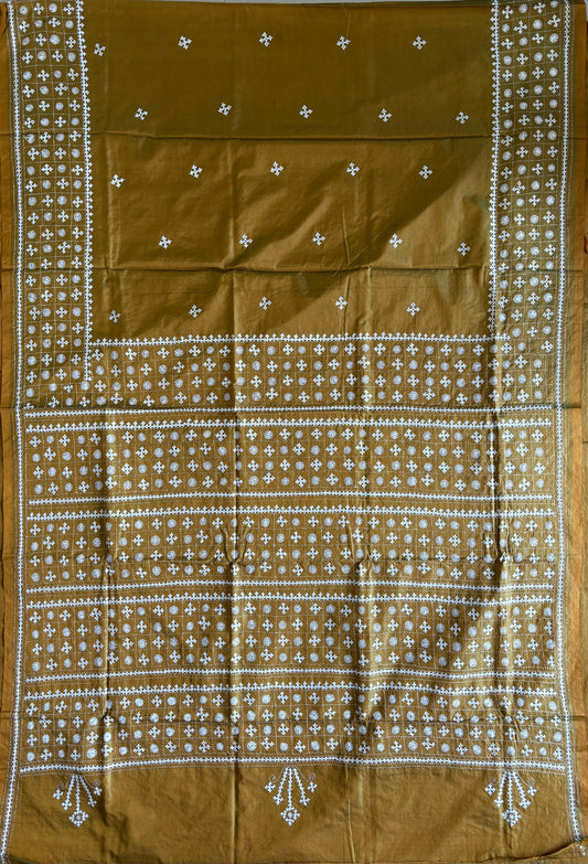 Gujrati Stitch/Kutch Hand Embroidered Art Silk Saree