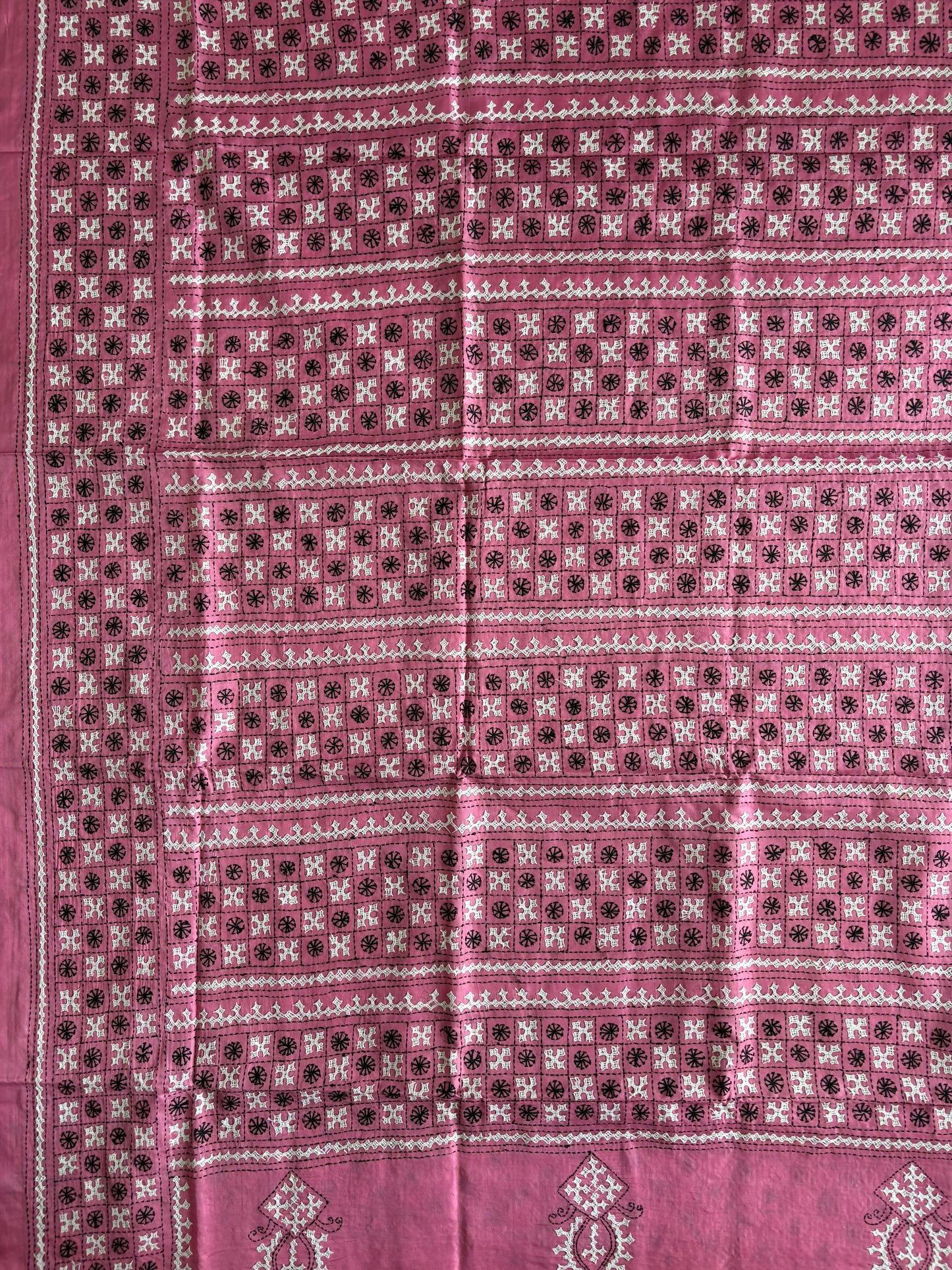 Gujrati Stitch/Kutch Hand Embroidered Art Silk Saree
