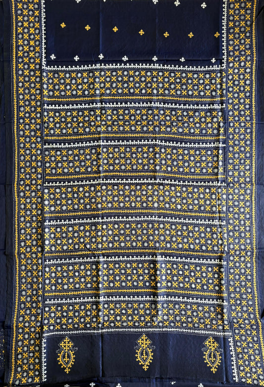 Gujrati Stitch/Kutch Hand Embroidered Art Silk Saree
