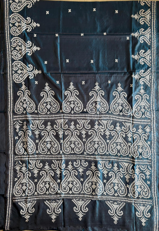 Gujrati Stitch/Kutch Hand Embroidered Art Silk Saree