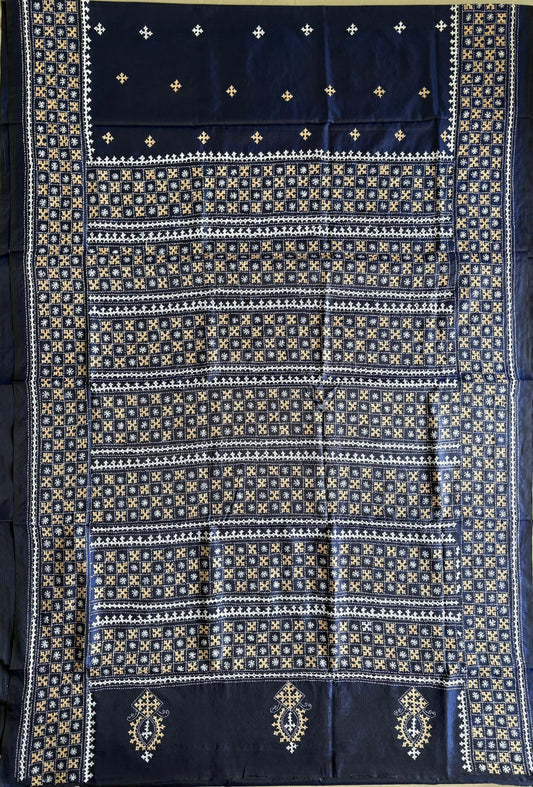 Gujrati Stitch/Kutch Hand Embroidered Art Silk Saree
