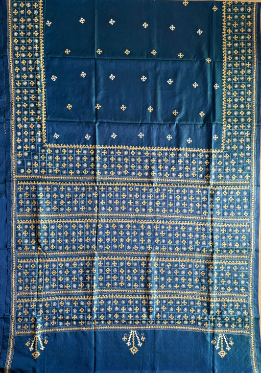 Gujrati Stitch/Kutch Hand Embroidered Art Silk Saree