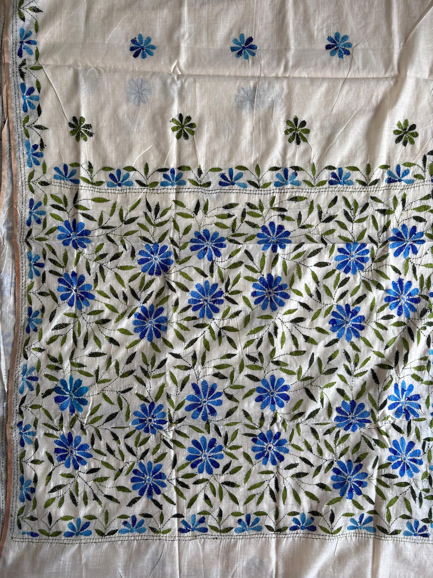 Kantha Hand Embroidered semi tassar silk Saree