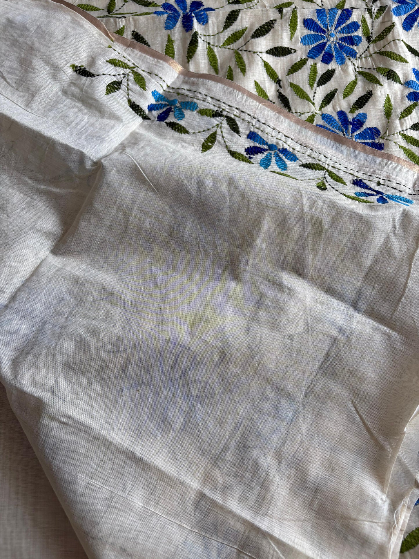 Kantha Hand Embroidered semi tassar silk Saree