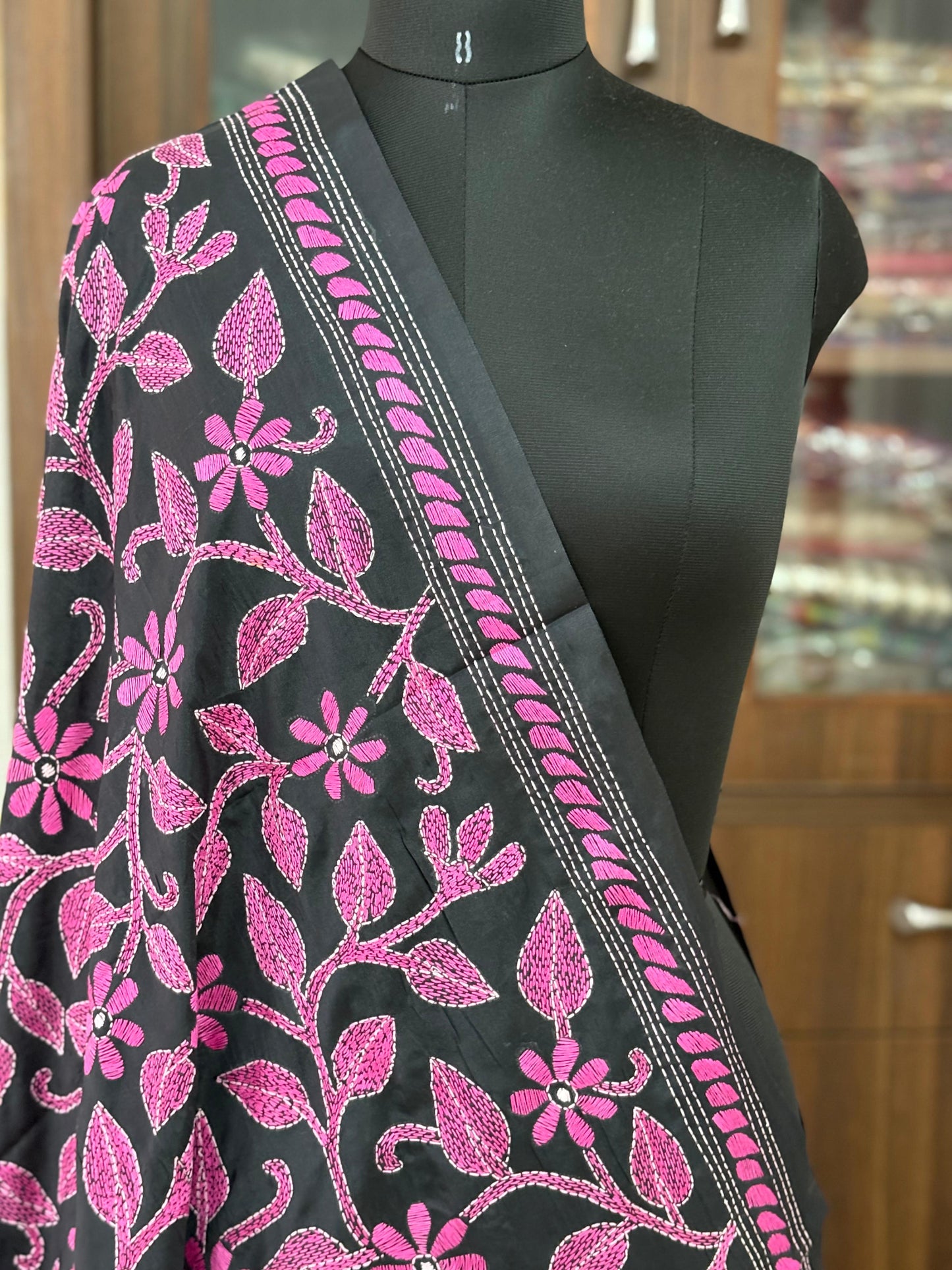Kantha Stitch Hand Embroidary Full Work Blended Banglore Silk Dupatta 44″