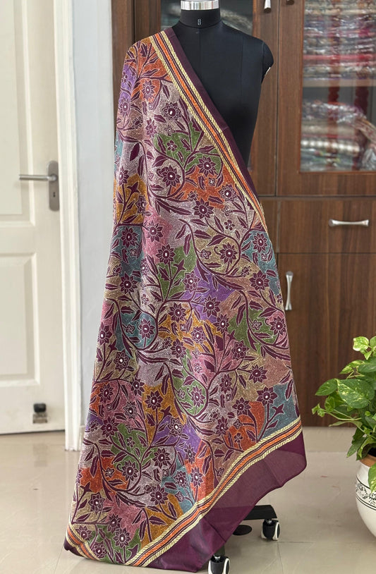 Kantha Stitch Hand Embroidary Full Work Blended Banglore Silk Dupatta 44″