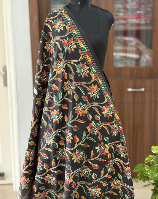 Kantha Stitch Hand Embroidary Full Work Blended Banglore Silk Dupatta 44″