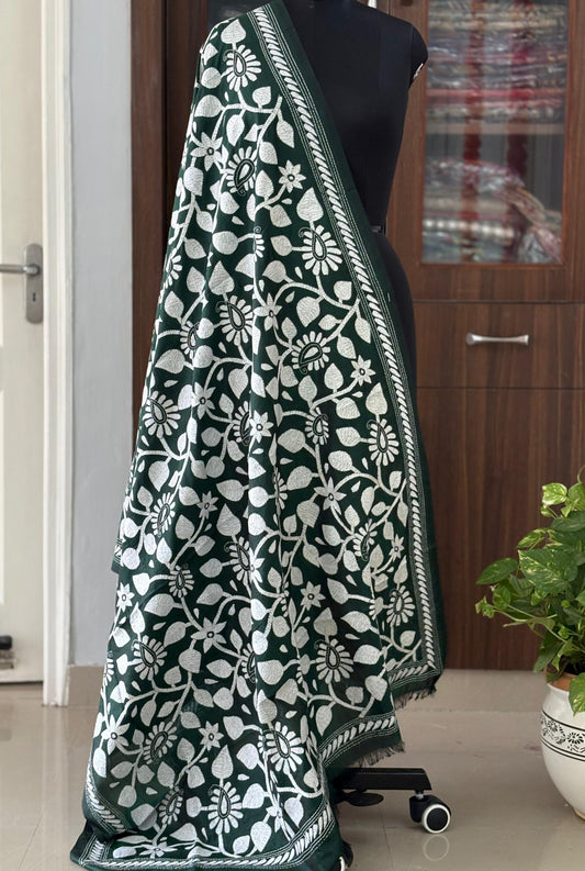 Kantha Stitch Hand Embroidary Full Work Blended Banglore Silk Dupatta 44″