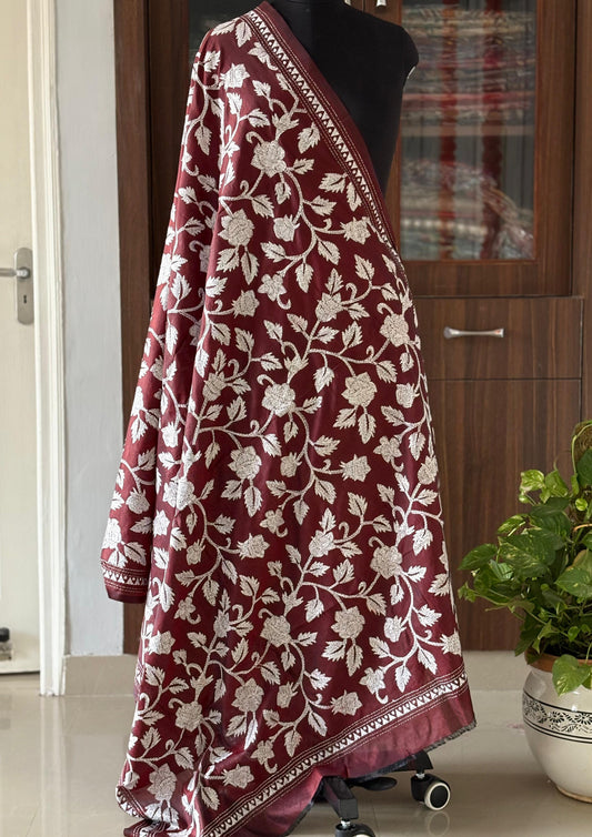 Kantha Stitch Hand Embroidary Full Work Blended Banglore Silk Dupatta 44″