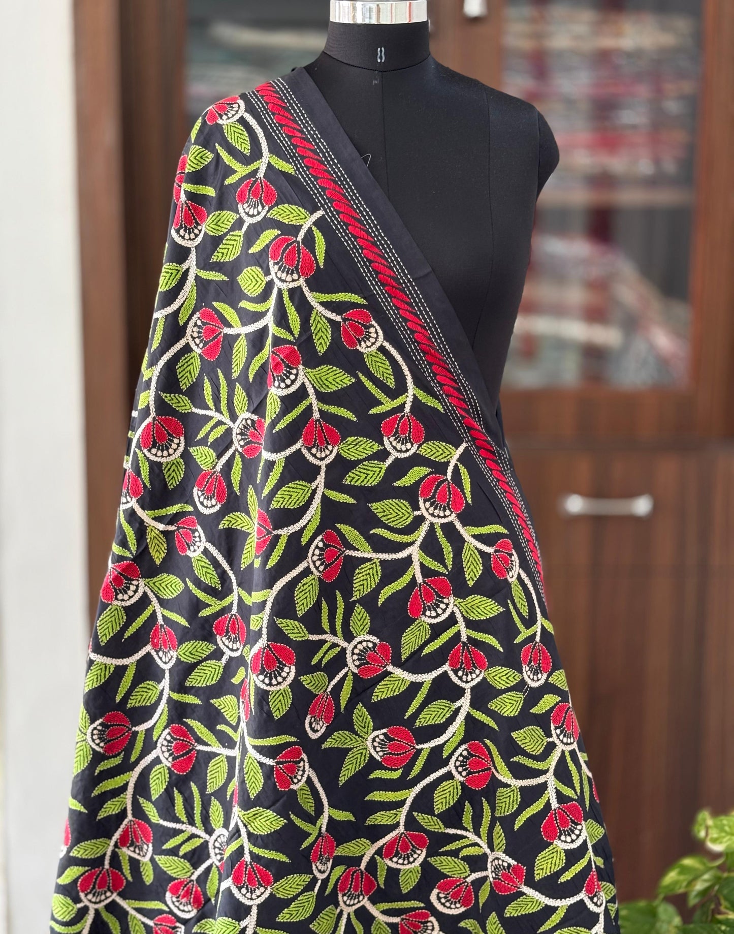 Kantha Stitch Hand Embroidary Full Work Blended Banglore Silk Dupatta 44″