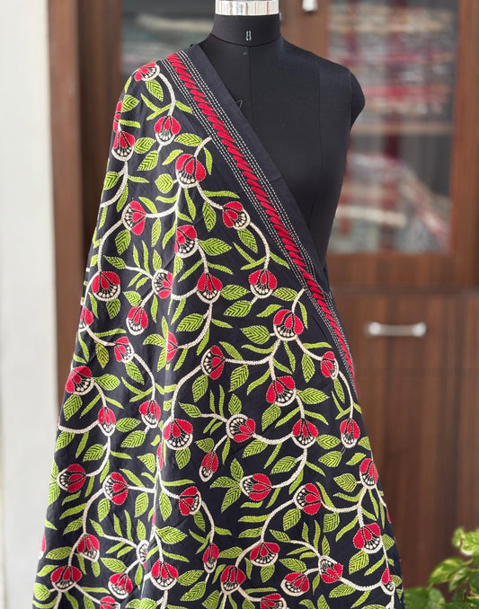 Kantha Stitch Hand Embroidary Full Work Blended Banglore Silk Dupatta 44″