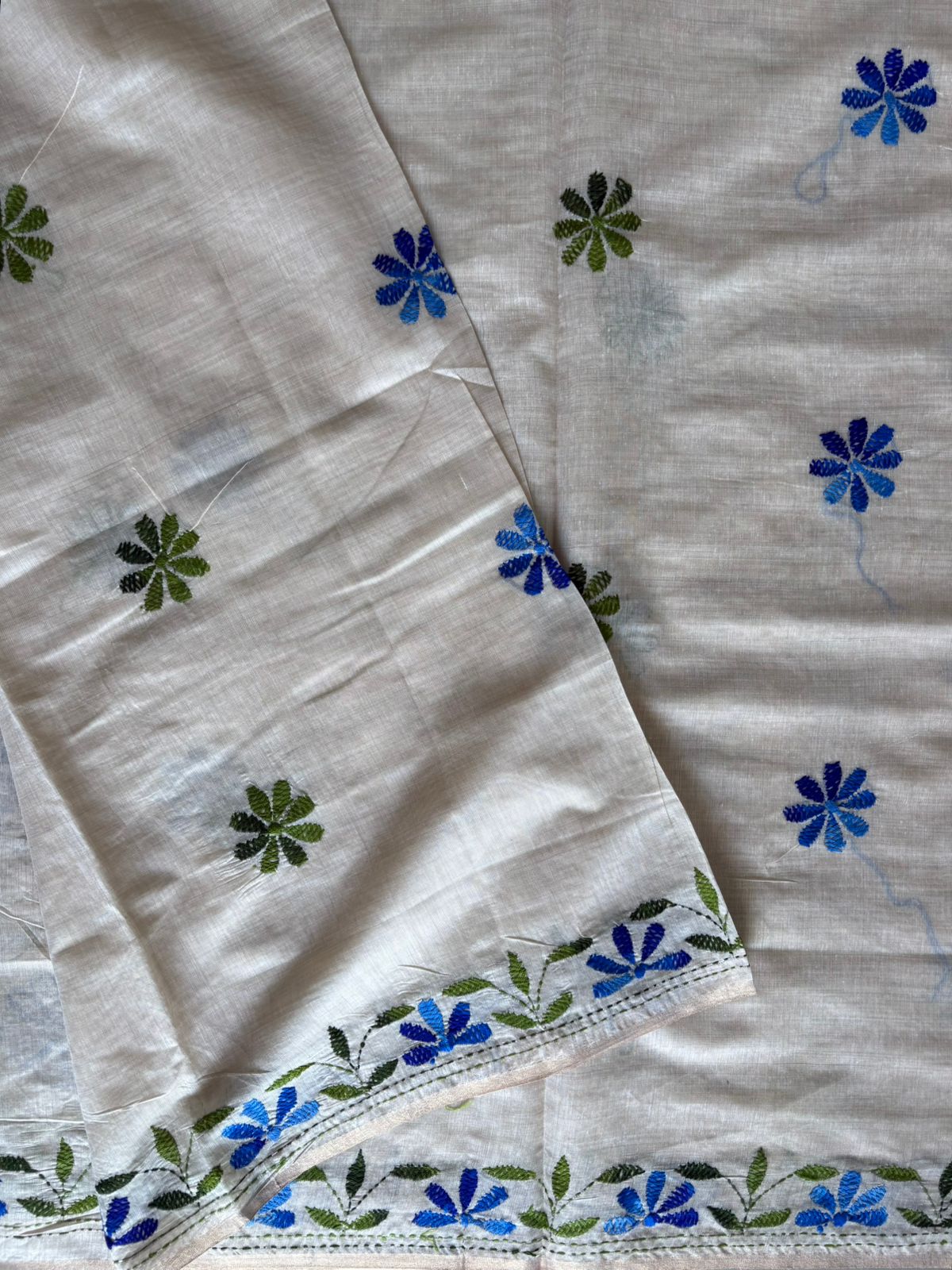 Kantha Hand Embroidered semi tassar silk Saree