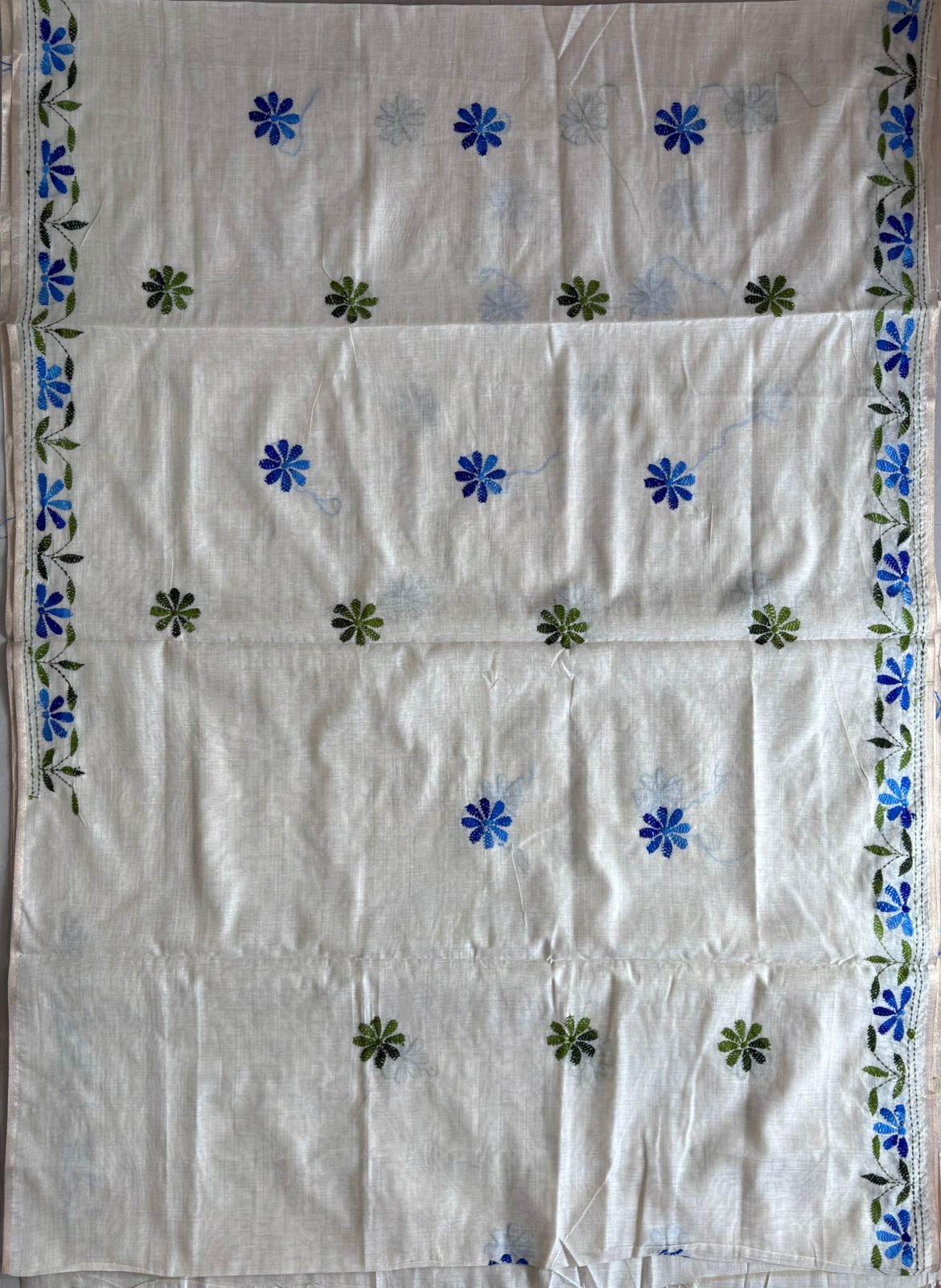 Kantha Hand Embroidered semi tassar silk Saree