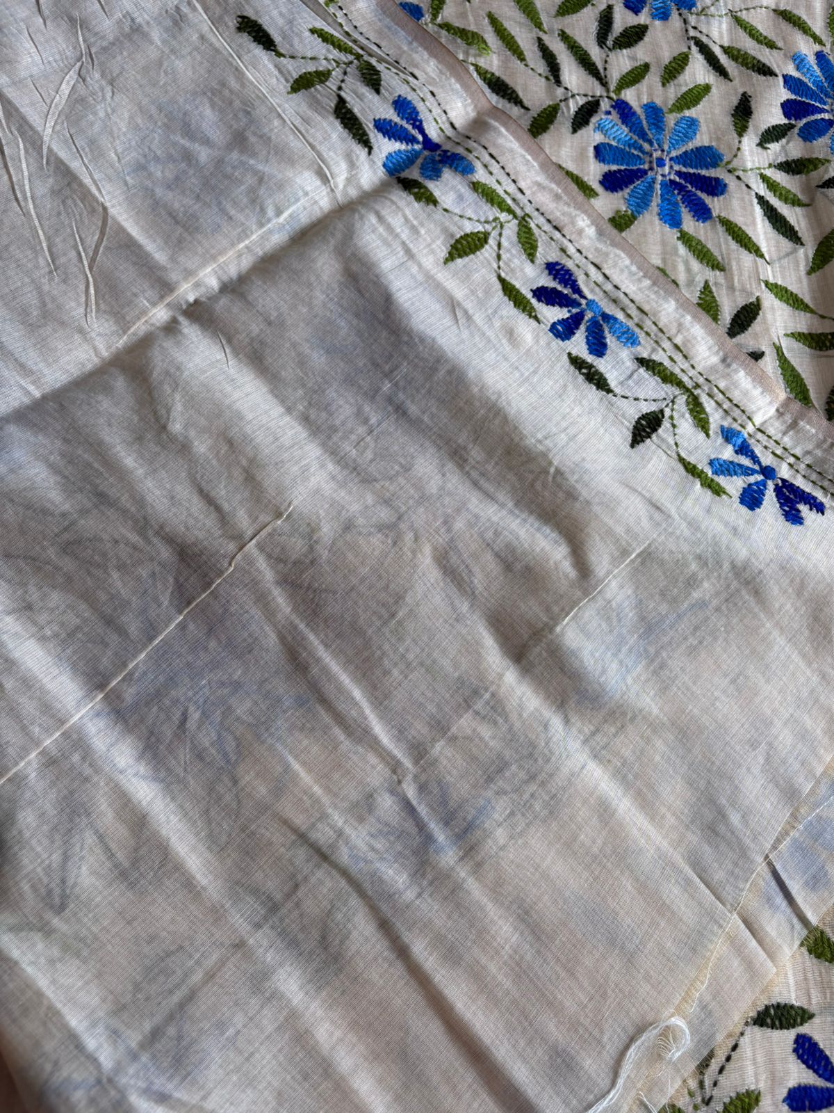 Kantha Hand Embroidered semi tassar silk Saree