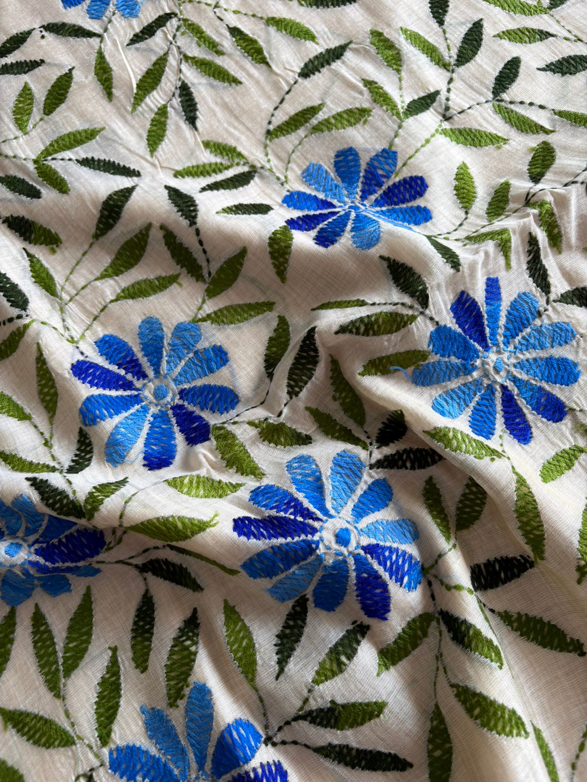Kantha Hand Embroidered semi tassar silk Saree