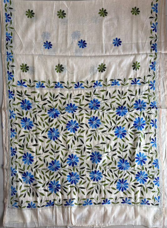 Kantha Hand Embroidered semi tassar silk Saree