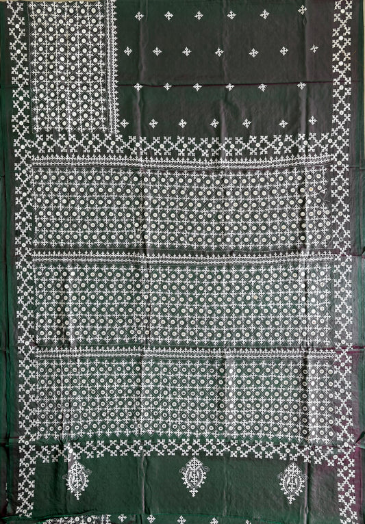 Heavy work Gujrati Stitch/Kutch Hand Embroidered Art Silk Saree