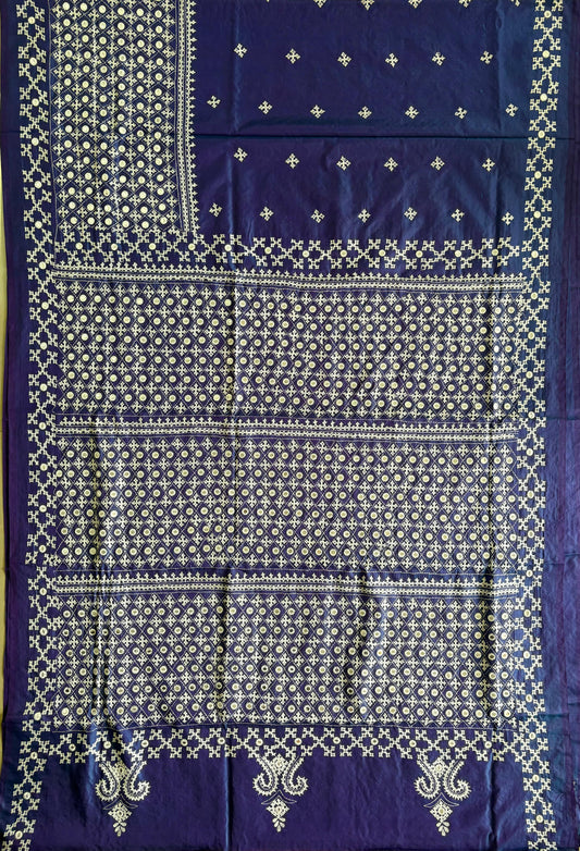 Heavy work Gujrati Stitch/Kutch Hand Embroidered Art Silk Saree