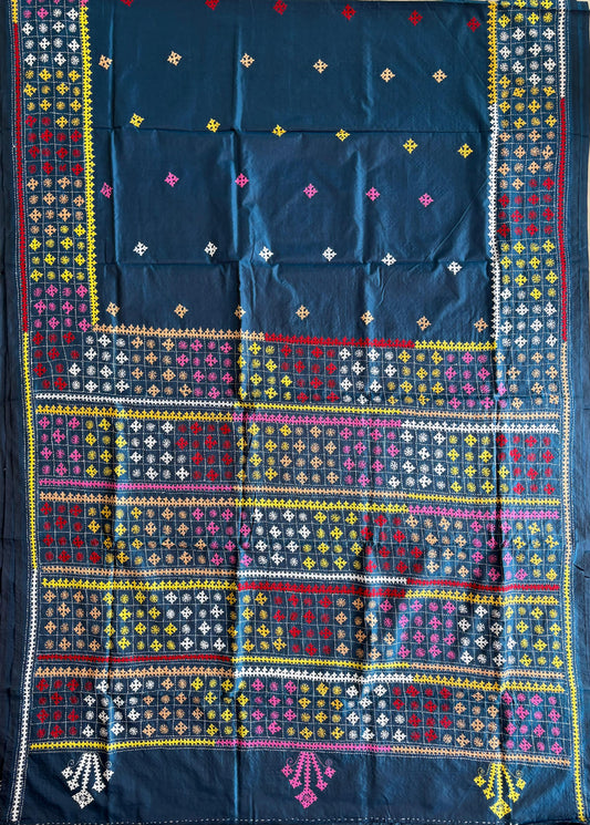 Gujrati Stitch/Kutch Hand Embroidered Art Silk Saree