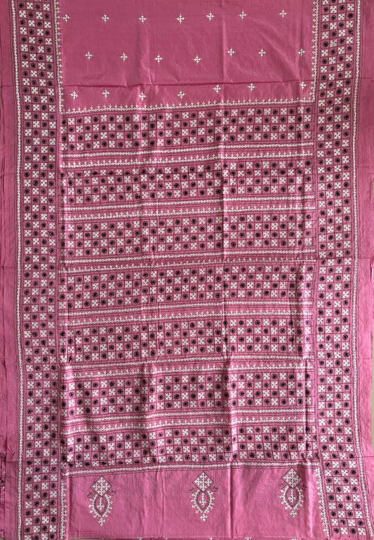 Gujrati Stitch/Kutch Hand Embroidered Art Silk Saree