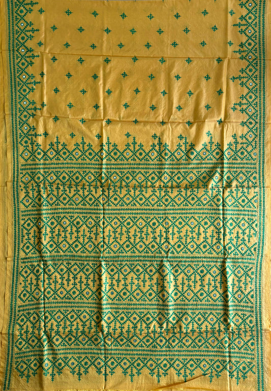 Gujrati Stitch/Kutch Hand Embroidered Art Silk Saree
