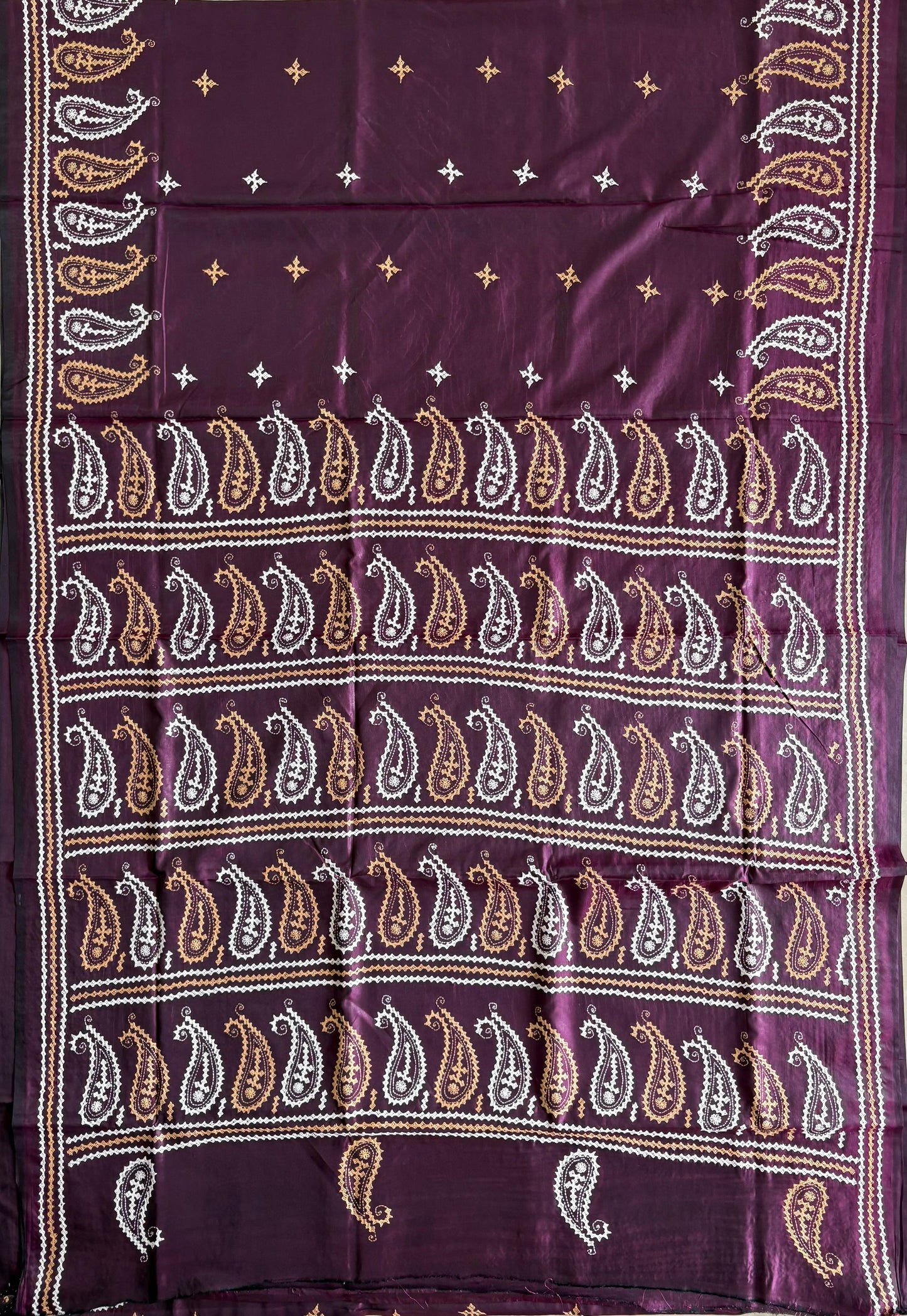 Gujrati Stitch/Kutch Hand Embroidered Art Silk Saree