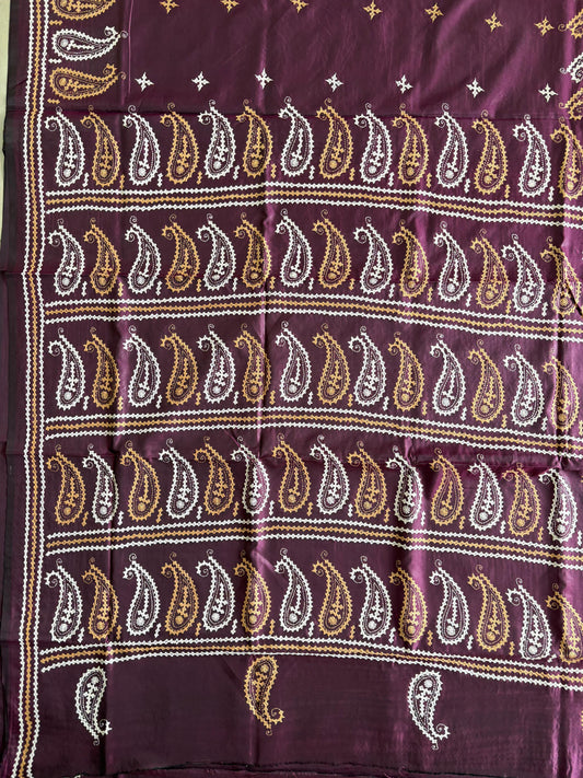 Gujrati Stitch/Kutch Hand Embroidered Art Silk Saree