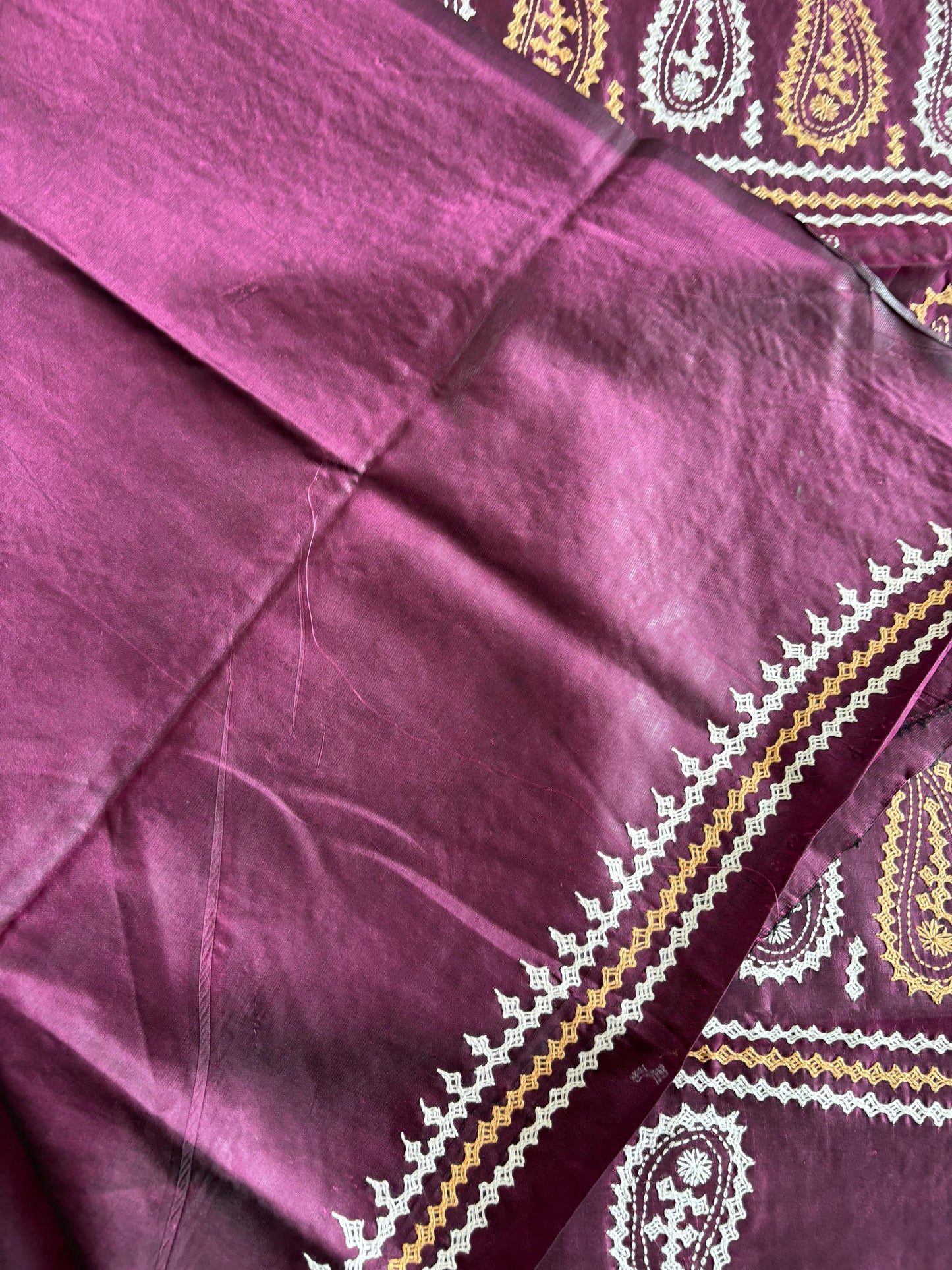Gujrati Stitch/Kutch Hand Embroidered Art Silk Saree