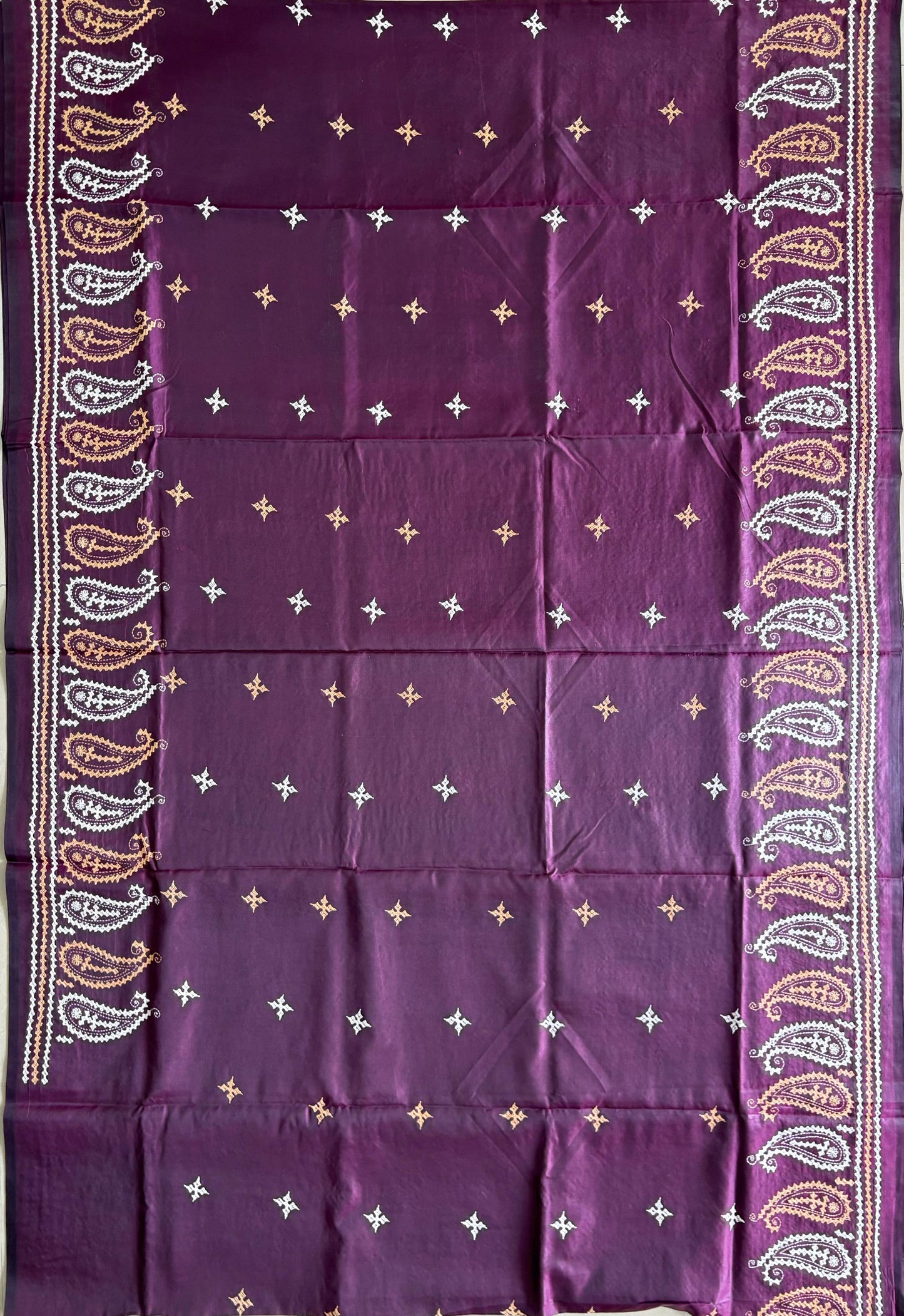 Gujrati Stitch/Kutch Hand Embroidered Art Silk Saree