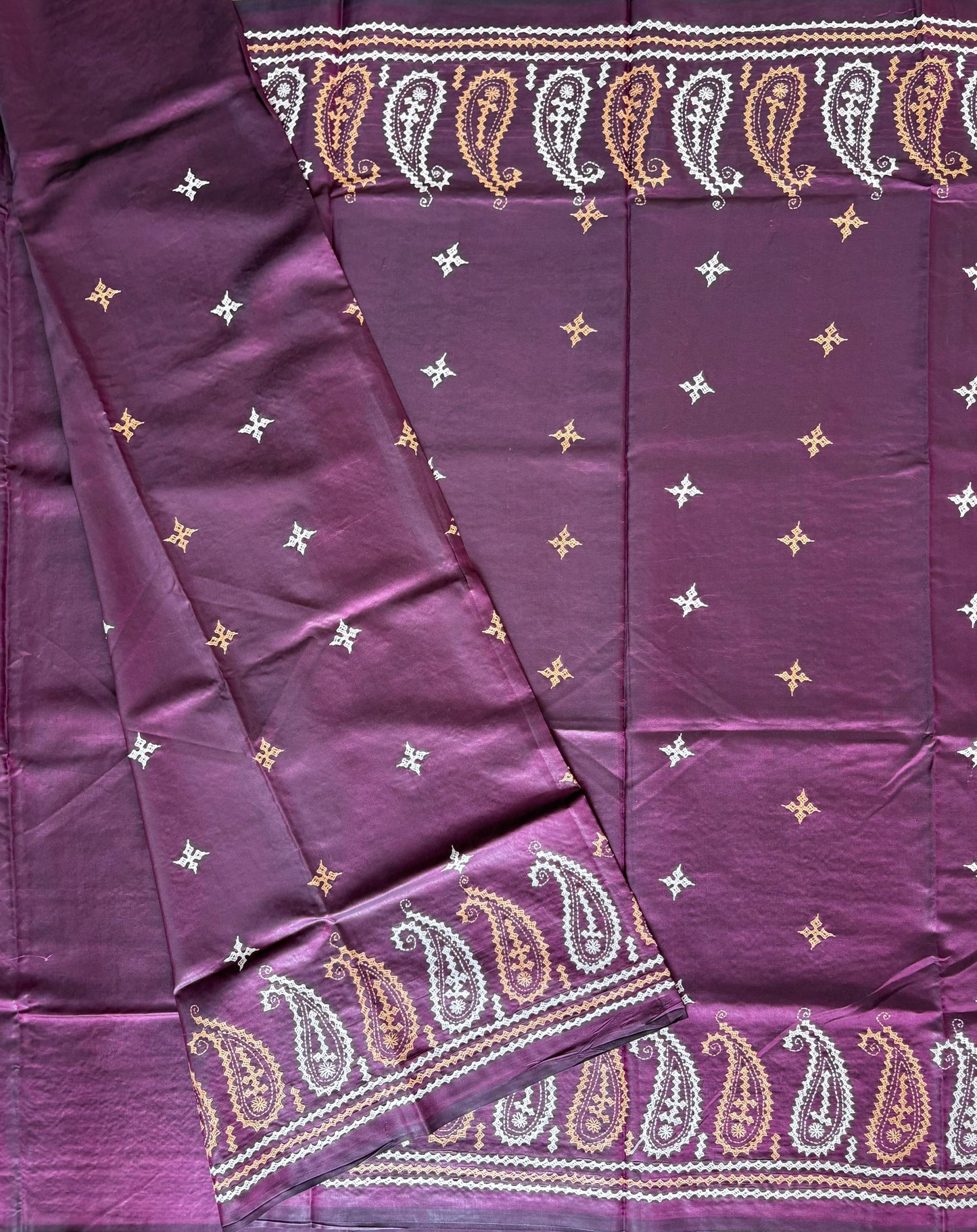Gujrati Stitch/Kutch Hand Embroidered Art Silk Saree