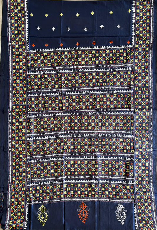 Gujrati Stitch/Kutch Hand Embroidered Art Silk Saree