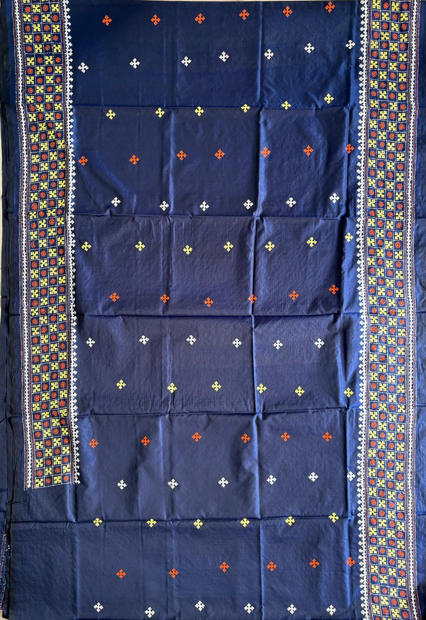 Gujrati Stitch/Kutch Hand Embroidered Art Silk Saree