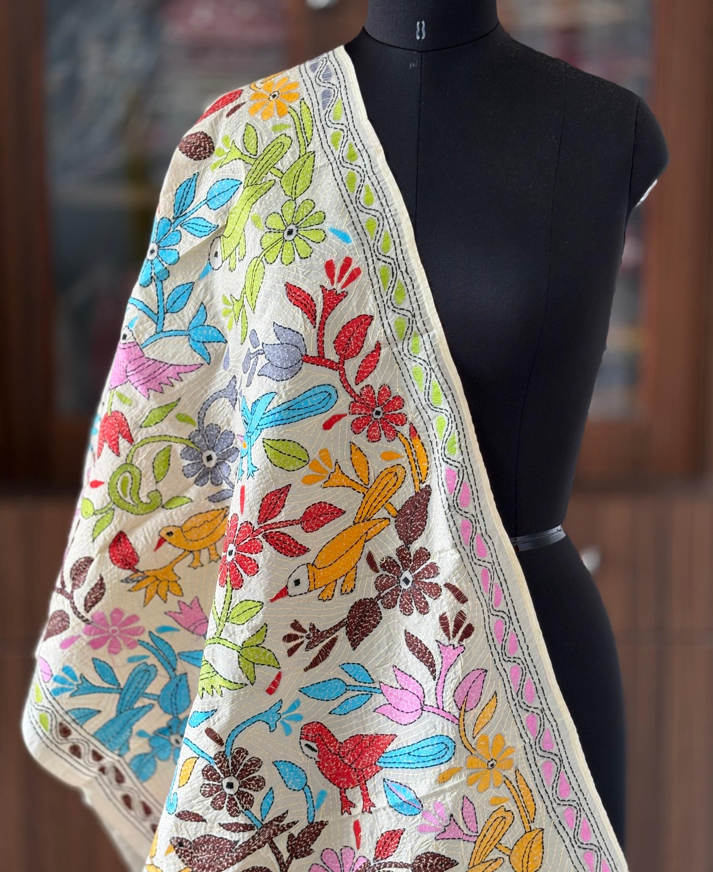 Nakshi Kantha Semi Tusshar silk Stole