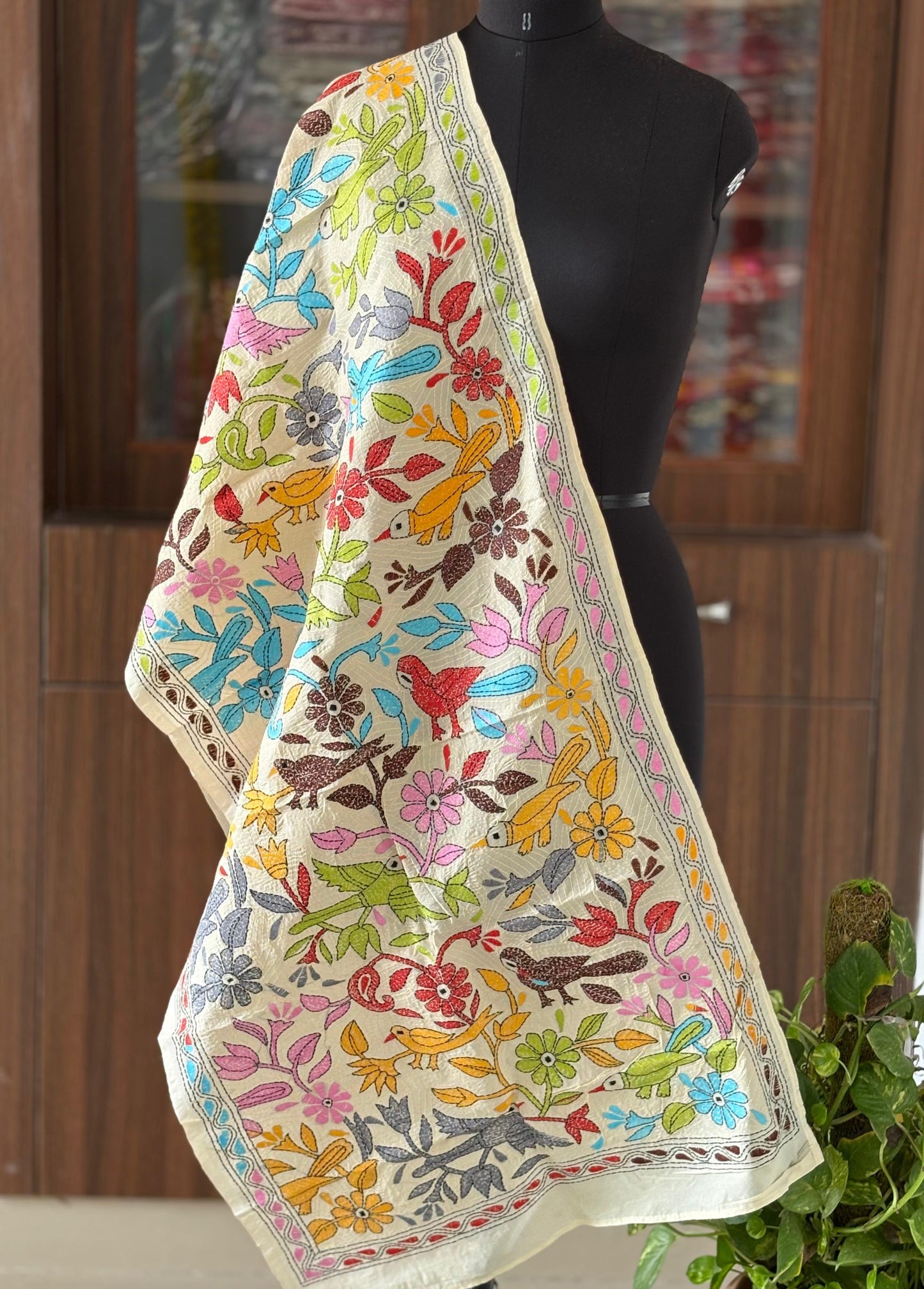 Nakshi Kantha Semi Tusshar silk Stole