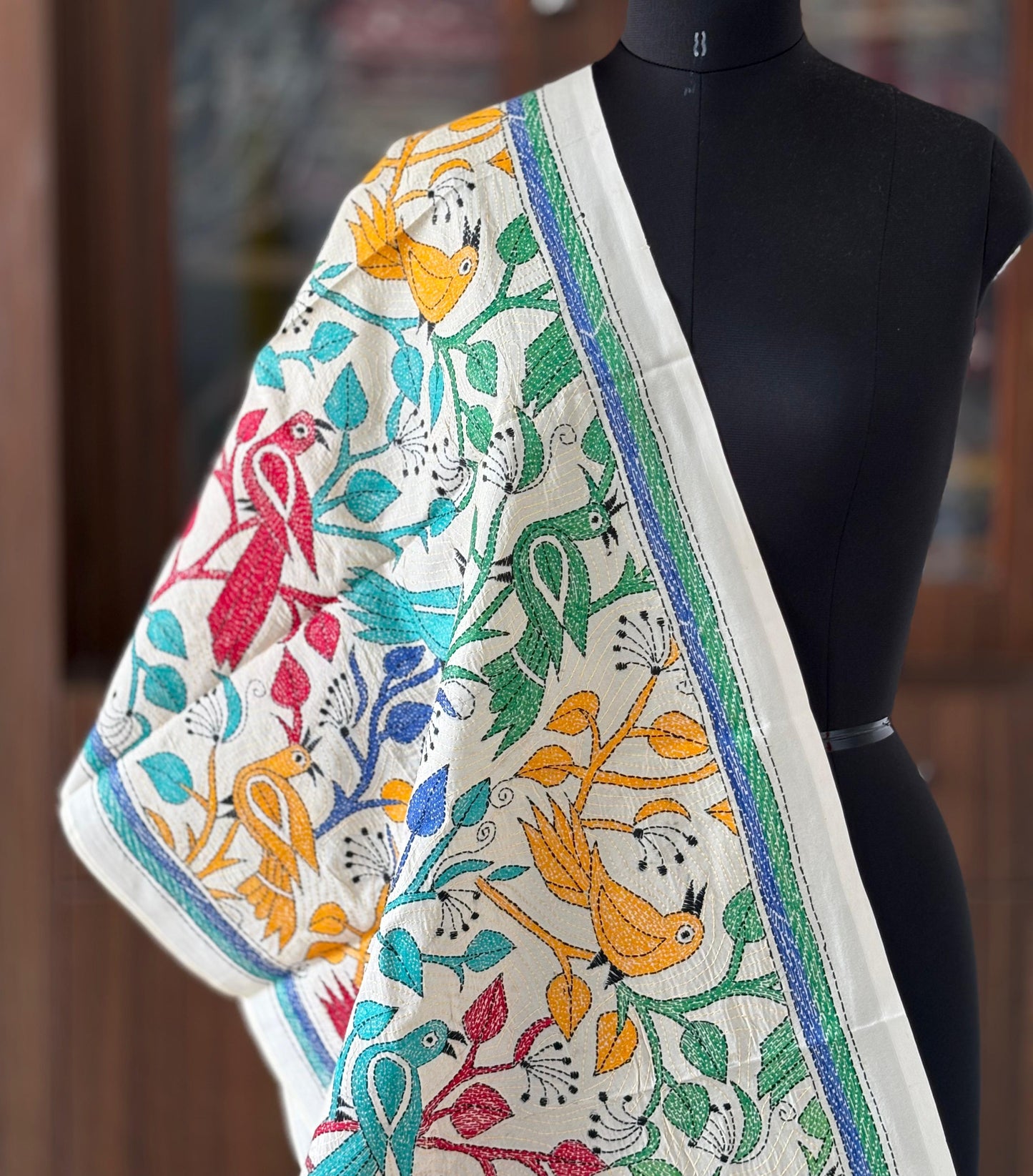 Nakshi Kantha Semi Tusshar silk Stole